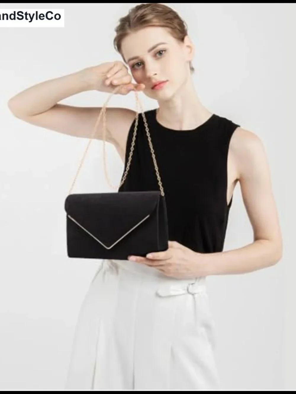 Clutch Purse for Women Evening Bag Shoulder Crossbody Faux Suede Gold Trim